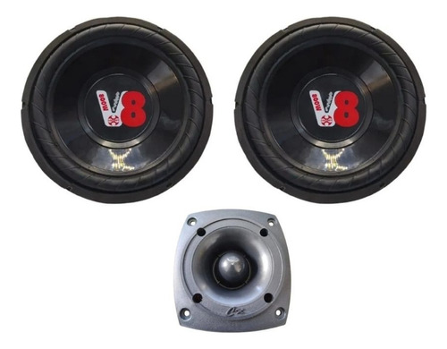 Kit 2 Alto Falante 12 Subwoofer Compet + 1 Tweeter 150wrms Cor Preto