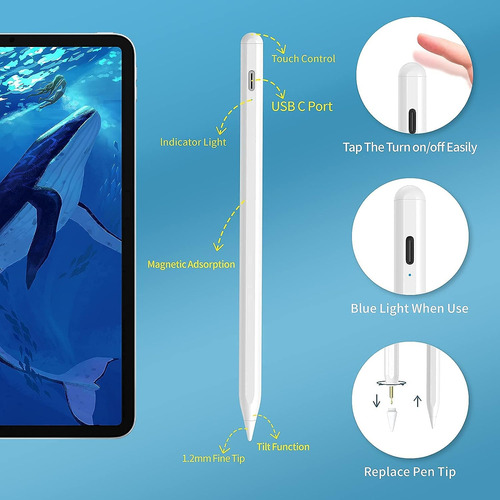 Lapiz Optico Magnetico Para iPad Blanco + 3 Puntas