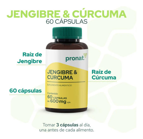 Kit 3 Piezas Suplemento Jengibre & Cúrcuma (60 Caps) Pronat Sabor Sin sabor