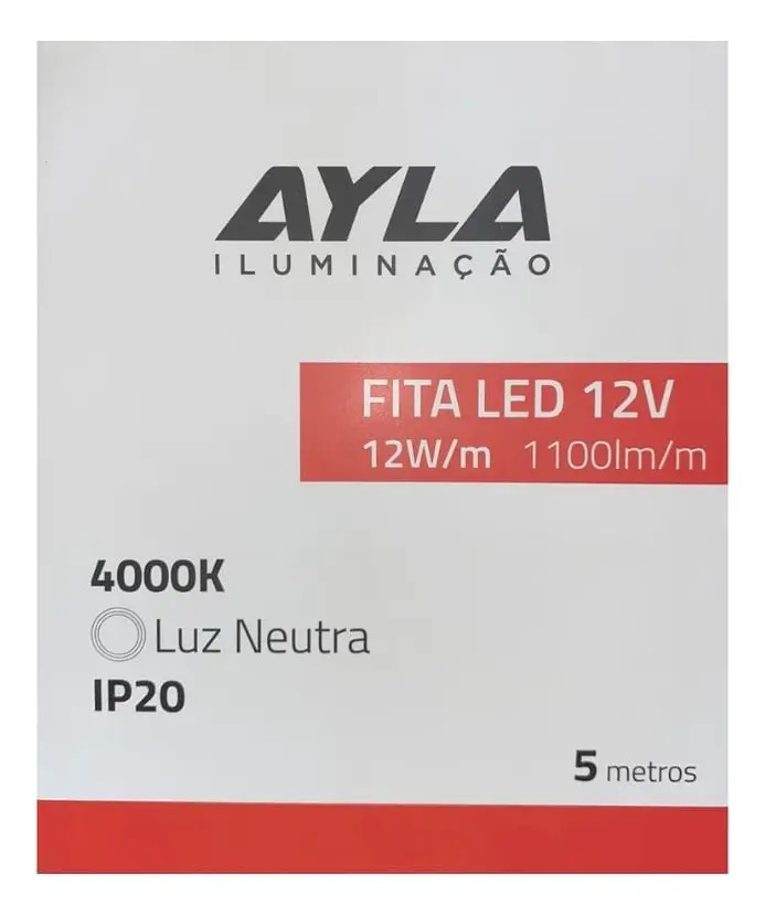 Fita LED Ayla 12V Dimerizável 5m 4000K Neutro IP20 Iluminação Interna