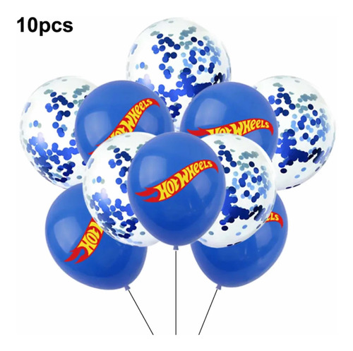 Pack 10 Globos Látex Diseño Hot Wheel Azul Cumpleaños