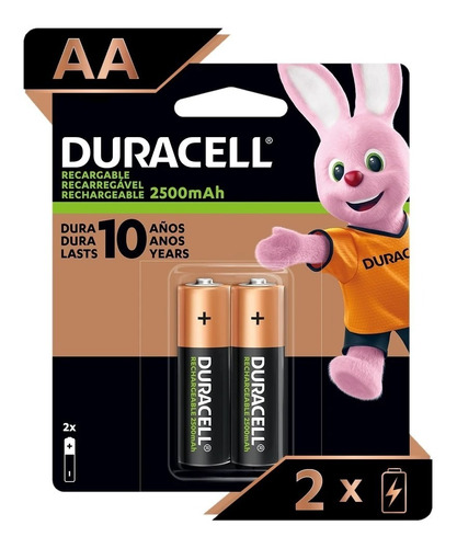 Pack 2 Pilas Aa Recargables Duracell 2500mah / Tecnocenter