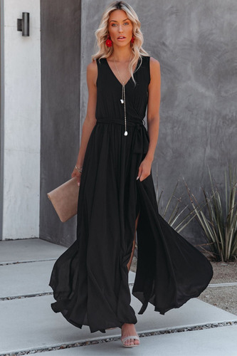 Maxi Vestido Largo Negro Fiesta Casual Abertura Pierna Playa | MercadoLibre Maxi Vestido Largo Negro Fiesta Casual Abertura Pierna Playa | MercadoLibre
