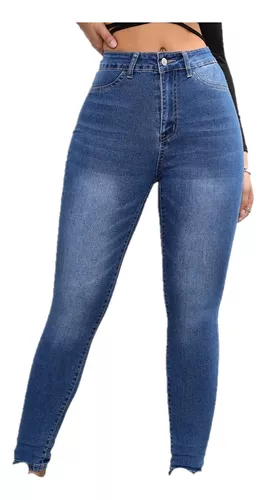 Pantalon Jean Denim Mujer Tiro Alto Elastizado Basico Moda