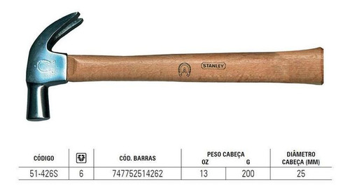 Martelo Unha Cabo Madeira 25mm Stanley 51426-ferradura