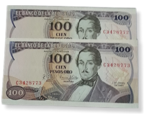 Colombia Duo Consecutivos 100 Pesos 1980 Sin Circular Unc.