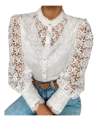 Camisa Importada Broderi Flores Calada Bordada Encaje Boho