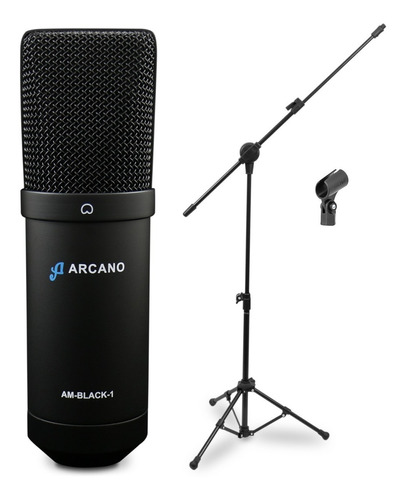 Microfone Usb Arcano Estúdio Am-black-1 + Pedestal Pmv-100-p