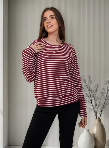 Remera Top Oversize Manga Larga Rayada Mujer La Moñita Shop