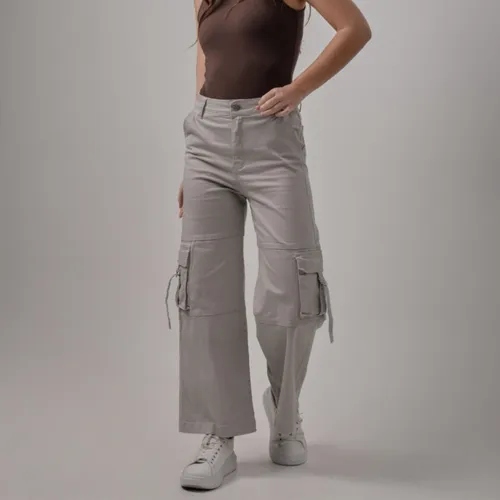 BONVERANO Pantalón Cargo para Mujer gabardina Gris.