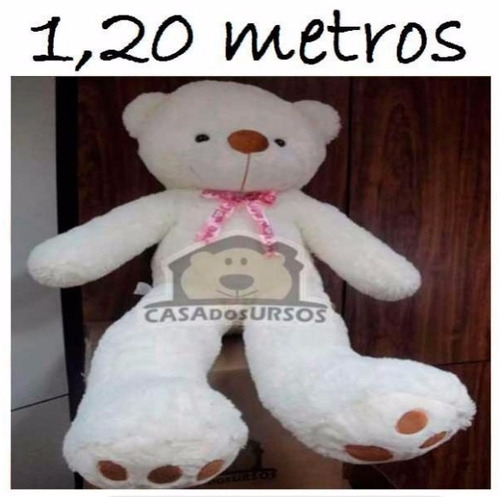 Urso Pelúcia Grande Teddy Branco 1,20mt 120cm Casa Dos Ursos