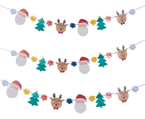 Guirnalda Banderin Banner Navidad Navideño Vintage 250cm Color Dorado - Rojo - Verde Guirnalda Navideña