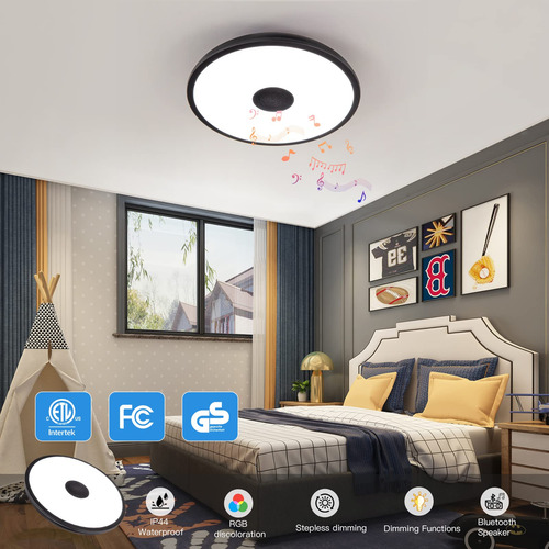 Asall Lámpara De Techo Led Impermeable Negra Con Altavoz