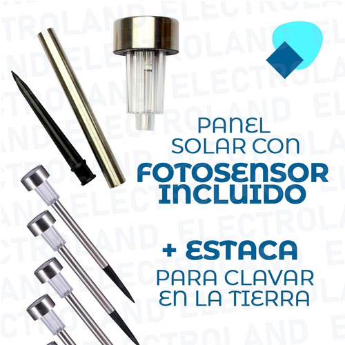 Imagen 4 de 10 de Estaca Solar Farol Acero Inoxidable Led Lampara Jardin