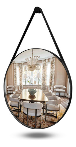 Espelho Redondo Decorativo Adnet Suspenso 50cm + Suporte Moldura Preto