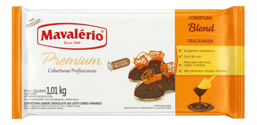 Cobertura Blend Fracionada Mavalério Premium chocolate ao leite e meio amargo sem glúten 1.01 kg