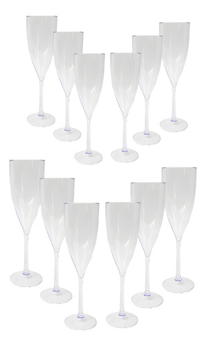 Kit 12 Taças Champanhe Espumante Acrílico 180ml Transparente
