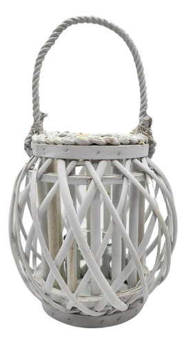 Candelabro Porta Vela Mimbre Rustico Terraza Blanco Decora