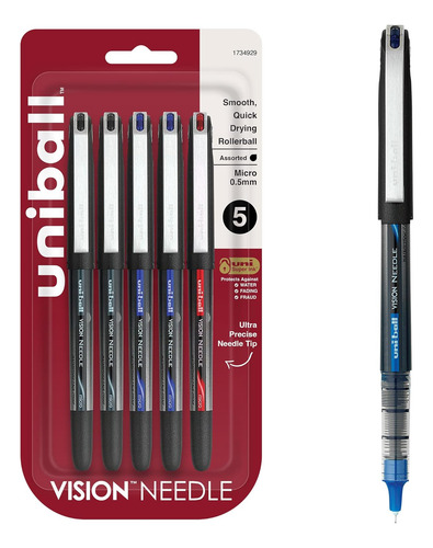 Bolígrafos Uni-ball Vision Needle, Colores Variados, 6 Pieza