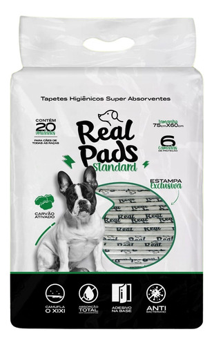 Tapete Higiênico Cães Real Pads Carvão De Bambu C/20 75x60cm