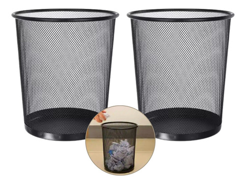 2 Botes De Basura Metálico Malla Negro Para Oficina Hogar