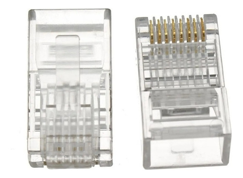 Kit 100 Conector Rj45 Utp Cat5e Banho De Ouro Cabo De Rede Até 1 Gigabit 100mhz