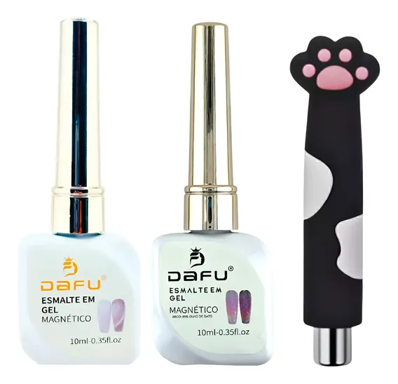 Kit 2 Esmalte Gel Magnético 10ml Olho De Gato + Ímã Prateado