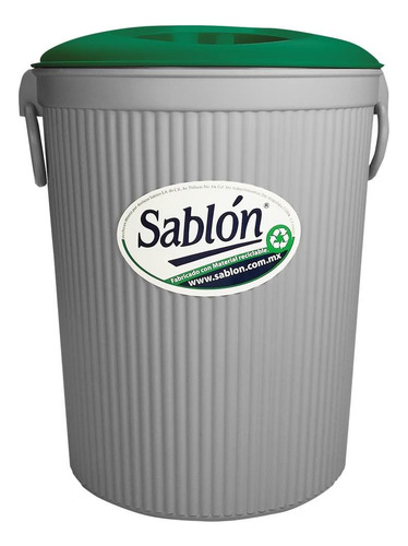 Bote De Basura 12l Tapa Circular En Colores Color Gris-tapa Verde