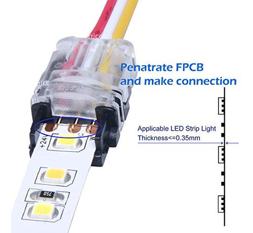 Tira Led Cct De 10 Mm, 3 Pines (5 Unidades) + Cable De Exten
