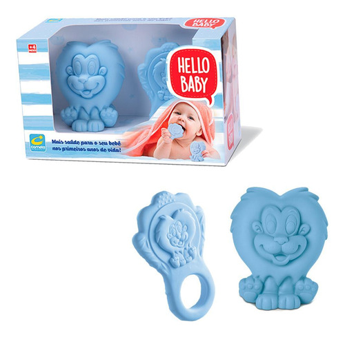 Leãozinho Mordedor De Bebê Hello Baby Azul Infantil