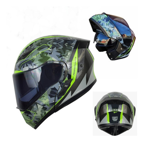 Casco Abatible Kov Estelar Wrap Verde/ Gris Para Moto Color Verde Tamaño del casco M (57-58 cm)