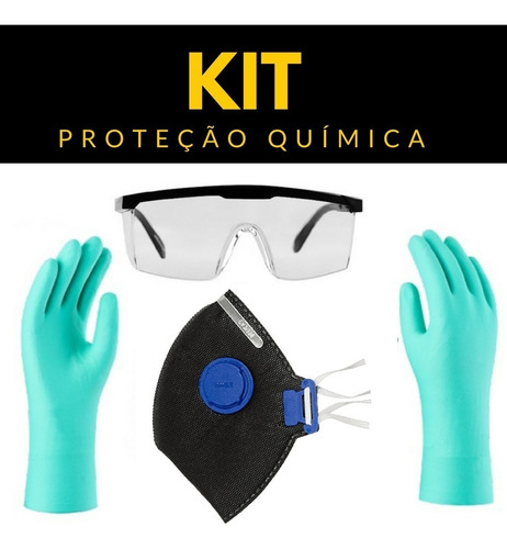 Kit De Epi Proteção Quimica, Mascara Óculos E Luva Nitrilica