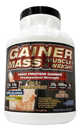 F&nt Gainer Mass Muscle & Weight 4,000 Gr Proteina Y Carbos. Sabor Nuez/avellana