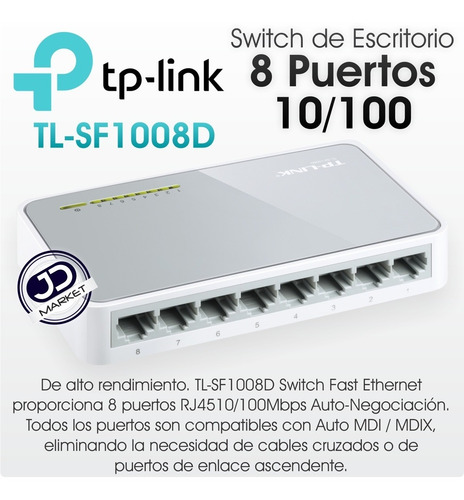 Imagen 2 de 6 de Switch De Escritorio De 8 Puertos 10/100, Tp-link Tl-sf1008d