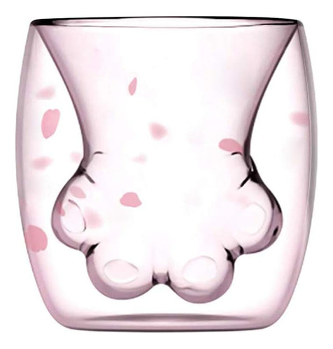 6oz Pink Cat Paw Glass Coffee Mugs Clear Double Wall Glas...