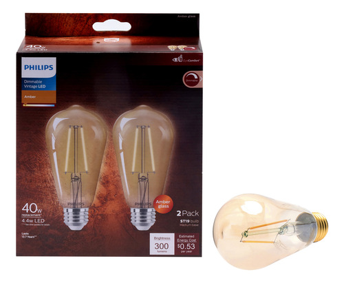 2 Focos Filamento Philips Led 4.4w St19 Luz Cálida E