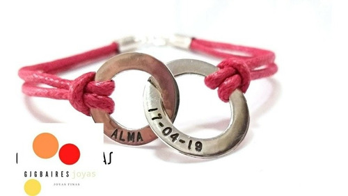 Pulsera Hilo Encerado Rojo Con Aros Rusos Plata 925 