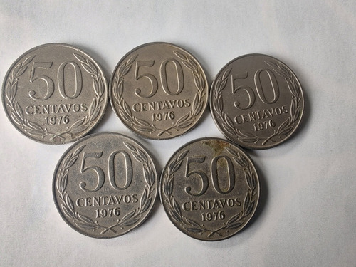 5 Monedas Chile 50 Centavos 1976 Año Escaso Níquel (2