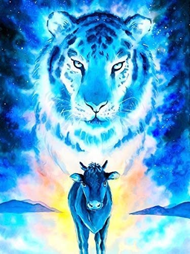 Pintura Por Diamantes Poster 5d - Tigre Toro 40x52 Cm