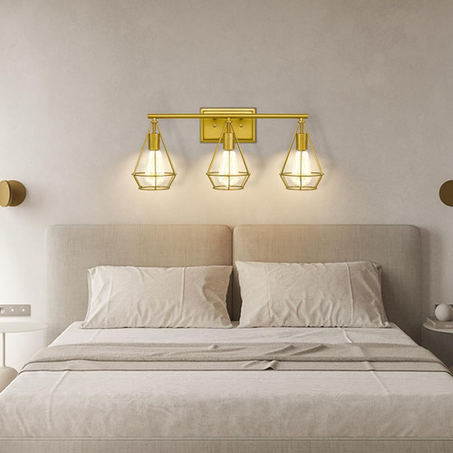 Aplique De Pared Vintage Dorado De 3 Luces, Lámpara De Pared