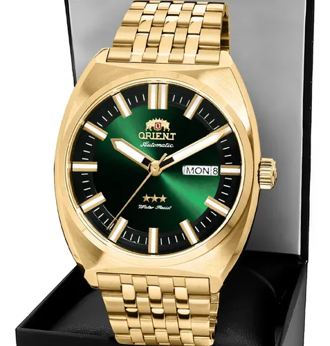 Relógio Orient Automático 3 Estrelas Dourado Verde YN6GG021