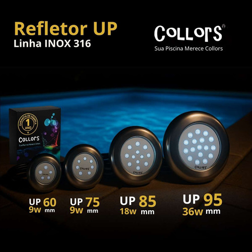 Refletor Inox Up 7,5 Cm 9w Collors Liso 1/2 - ( 21,3 Mm )
