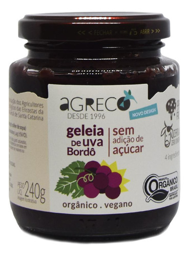 Geleia De Uva Sem Adição De Açúcar Orgânica Vd 240g