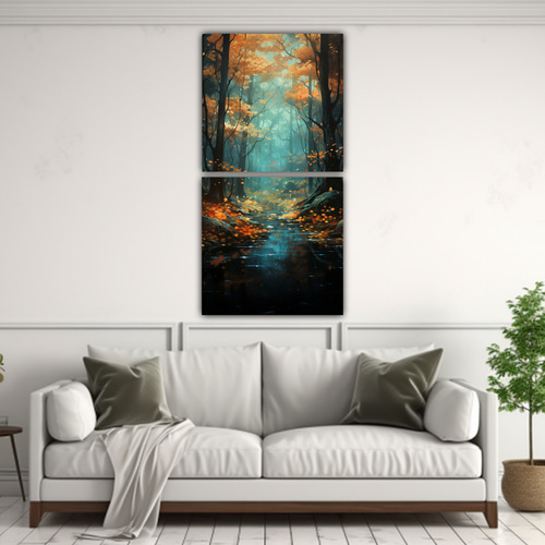160x80cm Cuadro Dibujo Profundidad Bosque Lluvioso Flores