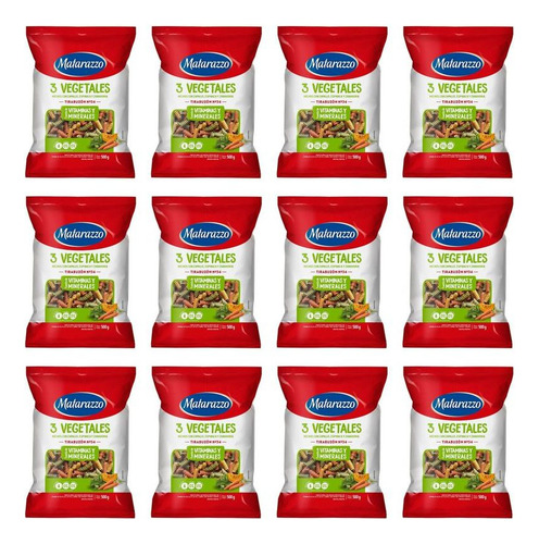 Pack X12u Fideos Tirabuzón 3 Vegetales Matarazzo Pasta 500g