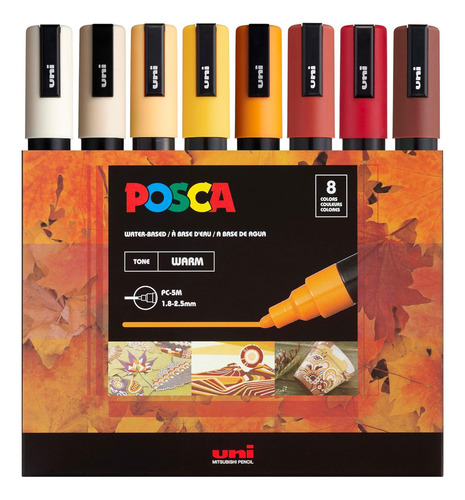 Madeshow Posca Marker Set, 8 Rotuladores Medianos 5m - Cálido,plumones puntal pincel plumones que no traspasan kit de dibujo,Set De Bolígrafos Acrílicos Para Colorear Y Colorear