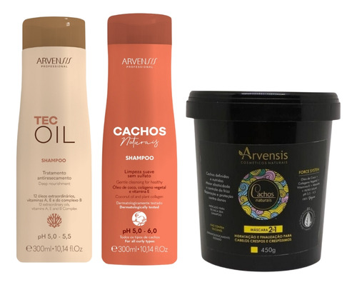 Kit Arvensis Cachos Shampoo E Máscara 2x1 + Shampoo Tec Oil