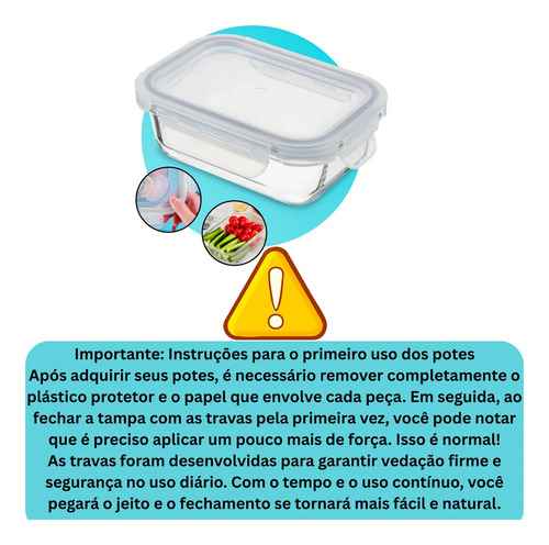 Kit 4 Potes 1040ml Hermético Vidro Marmita Com 4 Travas