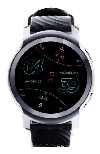 Smartwatch Motorola Moto Watch 100 1.3" caja 42mm de aluminio glacier silver, malla negra de silicona y bisel glacier silver