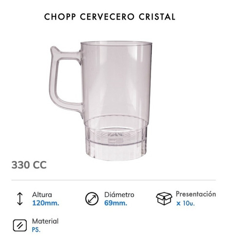 Imagen 2 de 10 de Chopp Cervecero 330 Cc X 10 Cerveza Vaso Jarra Cristal